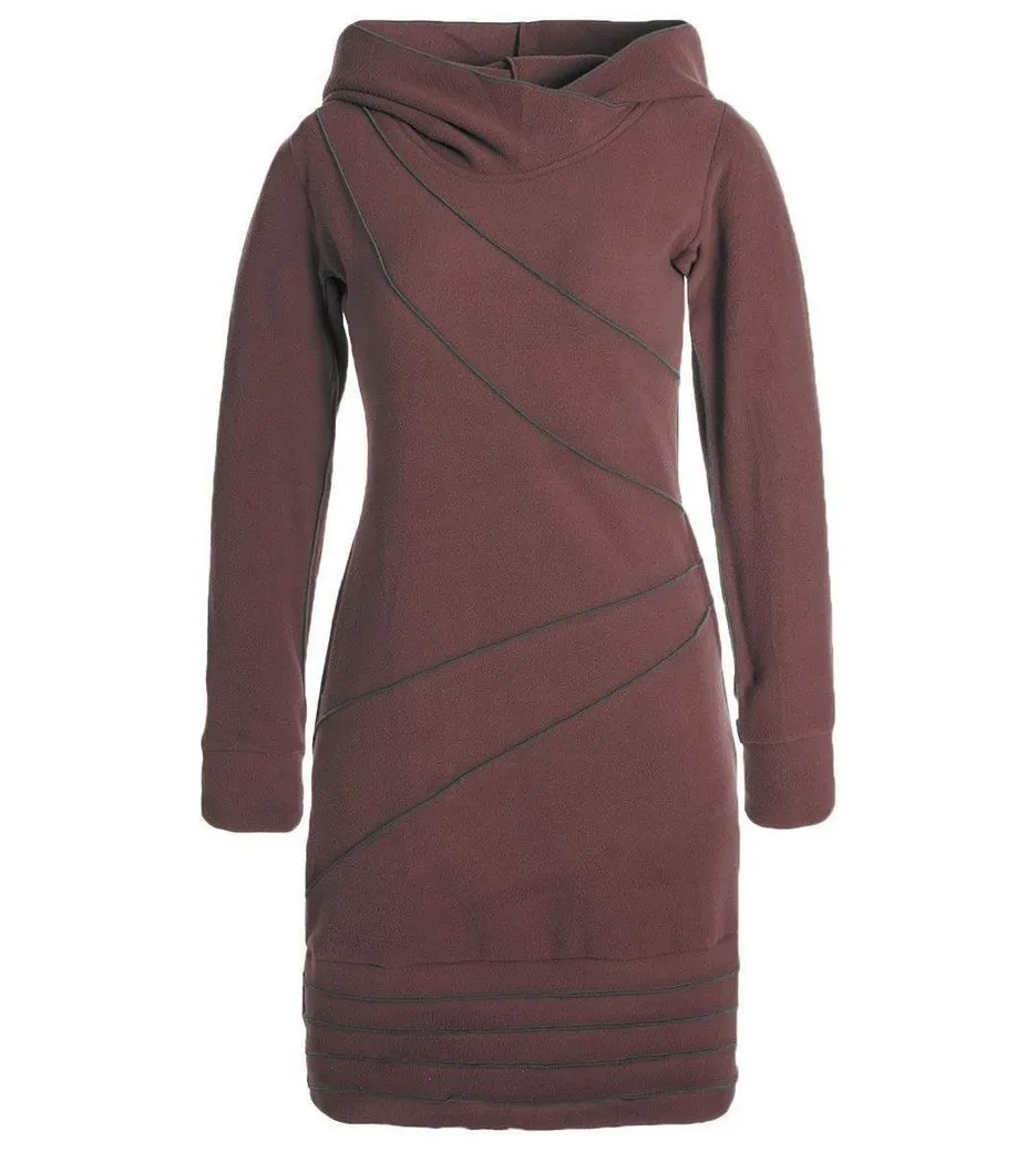 VISHES Midikleid Patchwork Hoodie Eco Fleecekleid mit Daumenlöchern Hippie, Boho, Goa Style