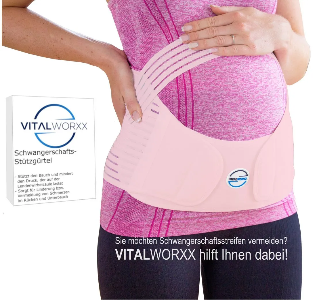 VITALWORXX Schwangerschaftsgürtel Schwangerschaftsgurt mit Gebrauchsanleitung (3 teiliges Set) zur Vermeidung von Schwangerschaftsstreifen