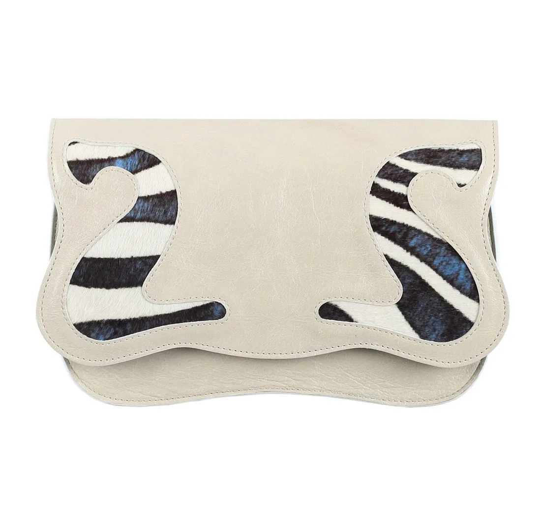 VOLKER LANG Abendtasche GABRIELLA, TW5  Twin Ledertäschchen mit Kette, Clutch mit Fell