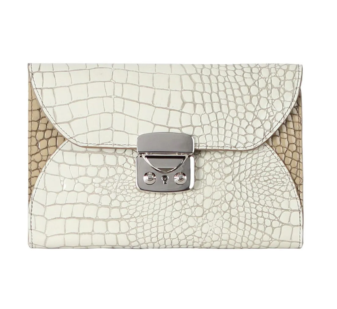 VOLKER LANG Abendtasche OLIVIA, TW2  Flache Kuverttasche mit Krokolack & Kette