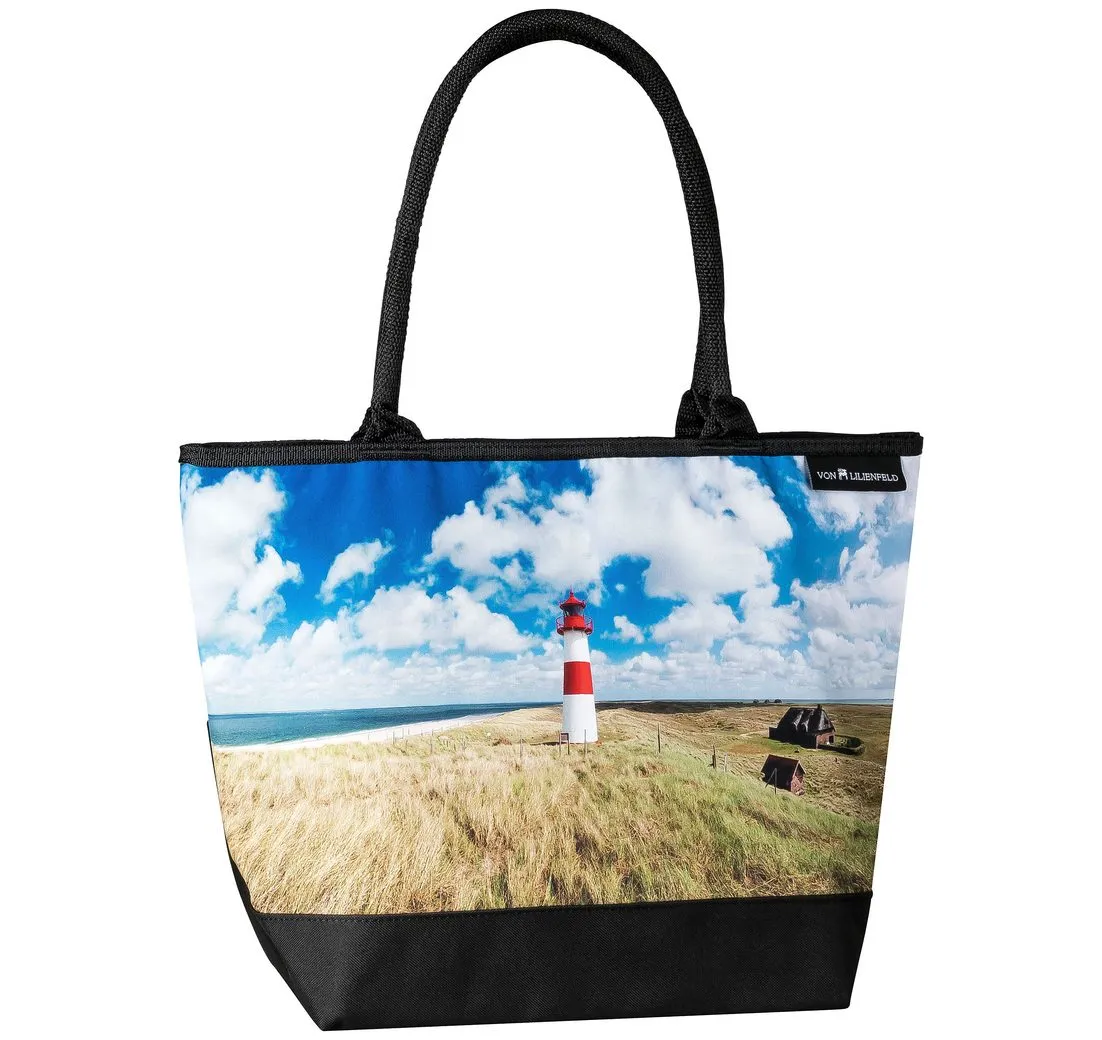 von Lilienfeld Handtasche Tasche Sylt Leuchtturm Nordsee Meer Shopper, Motivdruck auf der Vorderseite