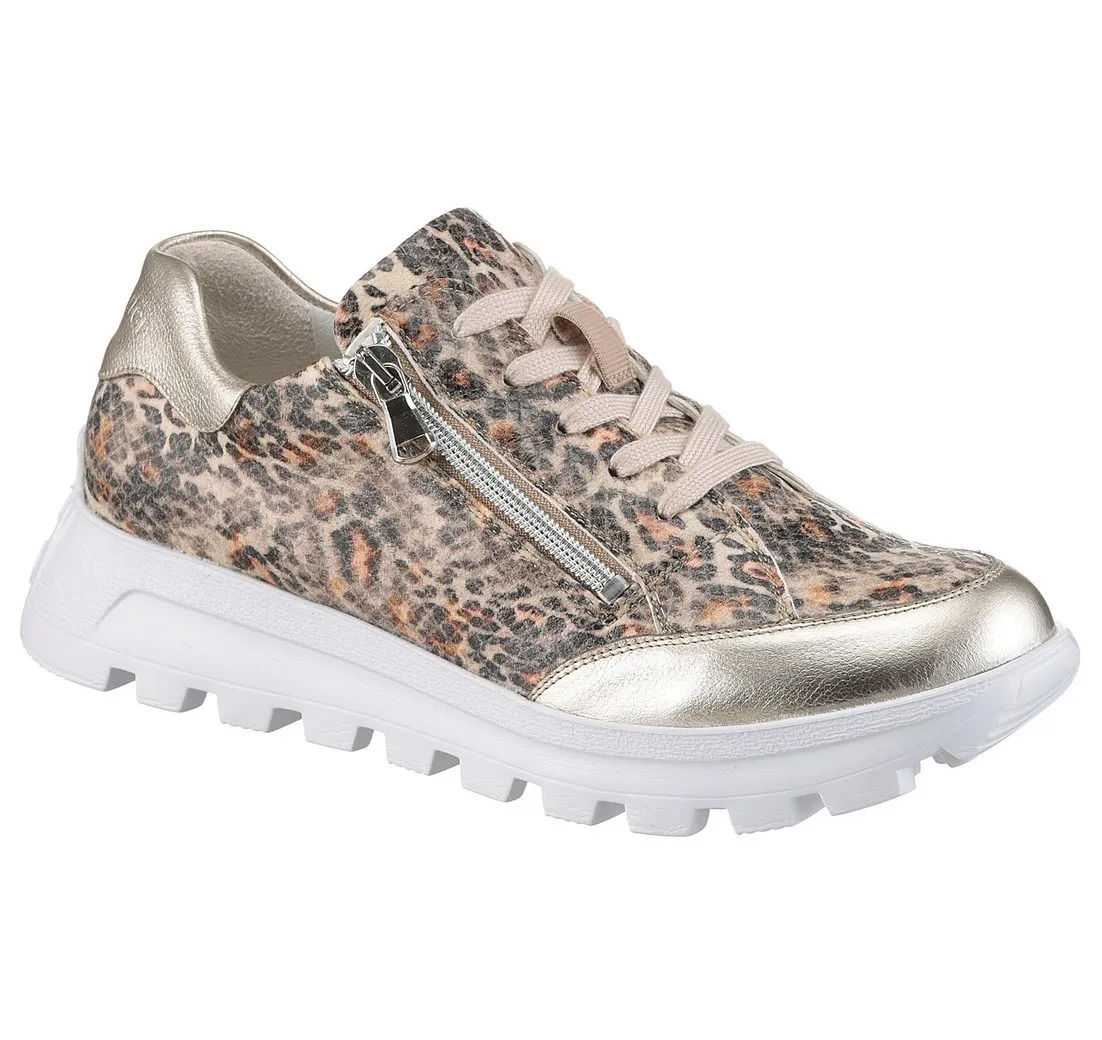 WALDLÄUFER H-AJALA Plateausneaker, Freizeitschuh, Halbschuh, Schnürer in Leo-Optik, Komfortweite H