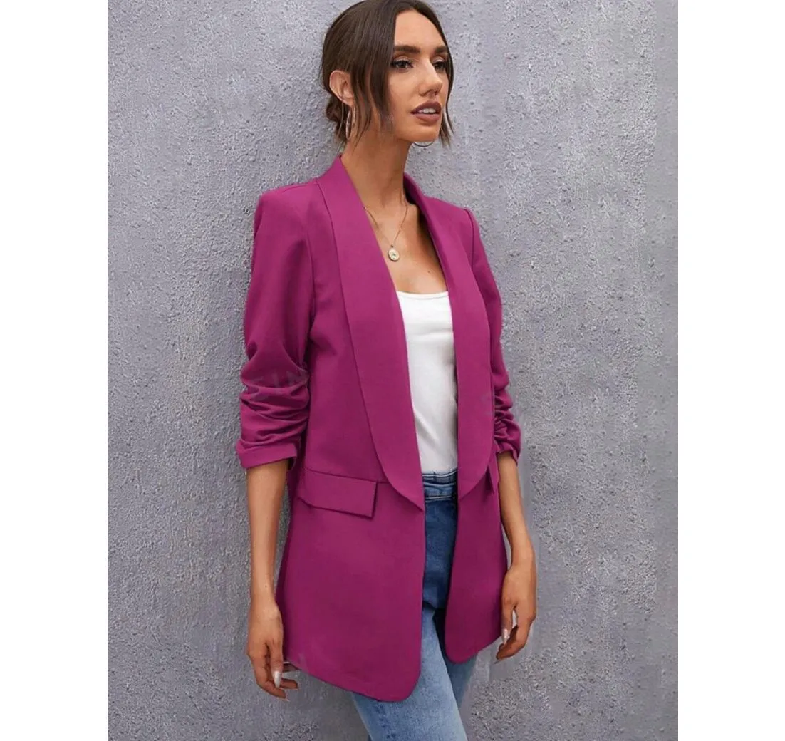 WORLDCLASSCA Longblazer Worldclassca Damen Blazer Longblazer 3/4 Arm mit Raffung Reverskragen