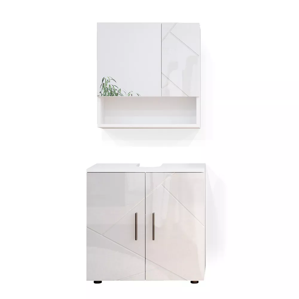 BADMÖBEL-SET Irma Weiß Hochglanz 2 Teile, Unterschrank 60 cm