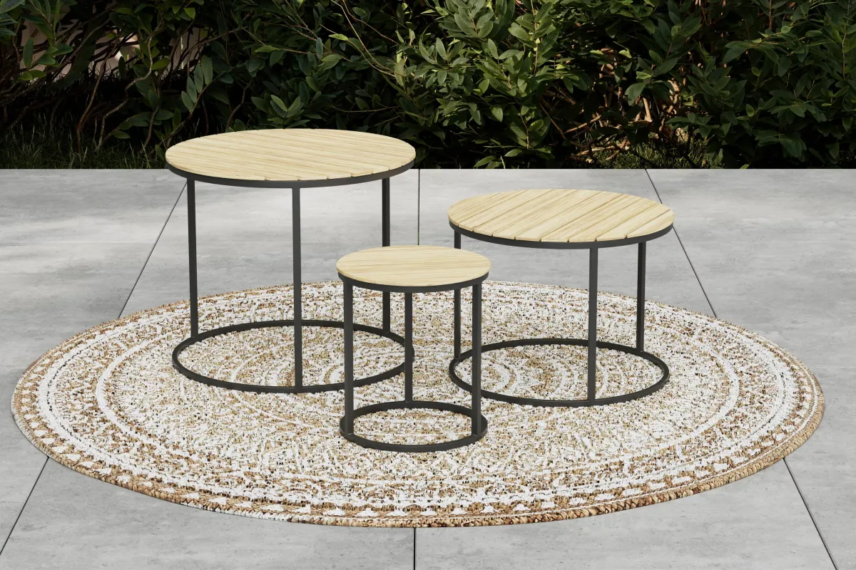 GARTEN-BEISTELLTISCHSET Holz, Metall