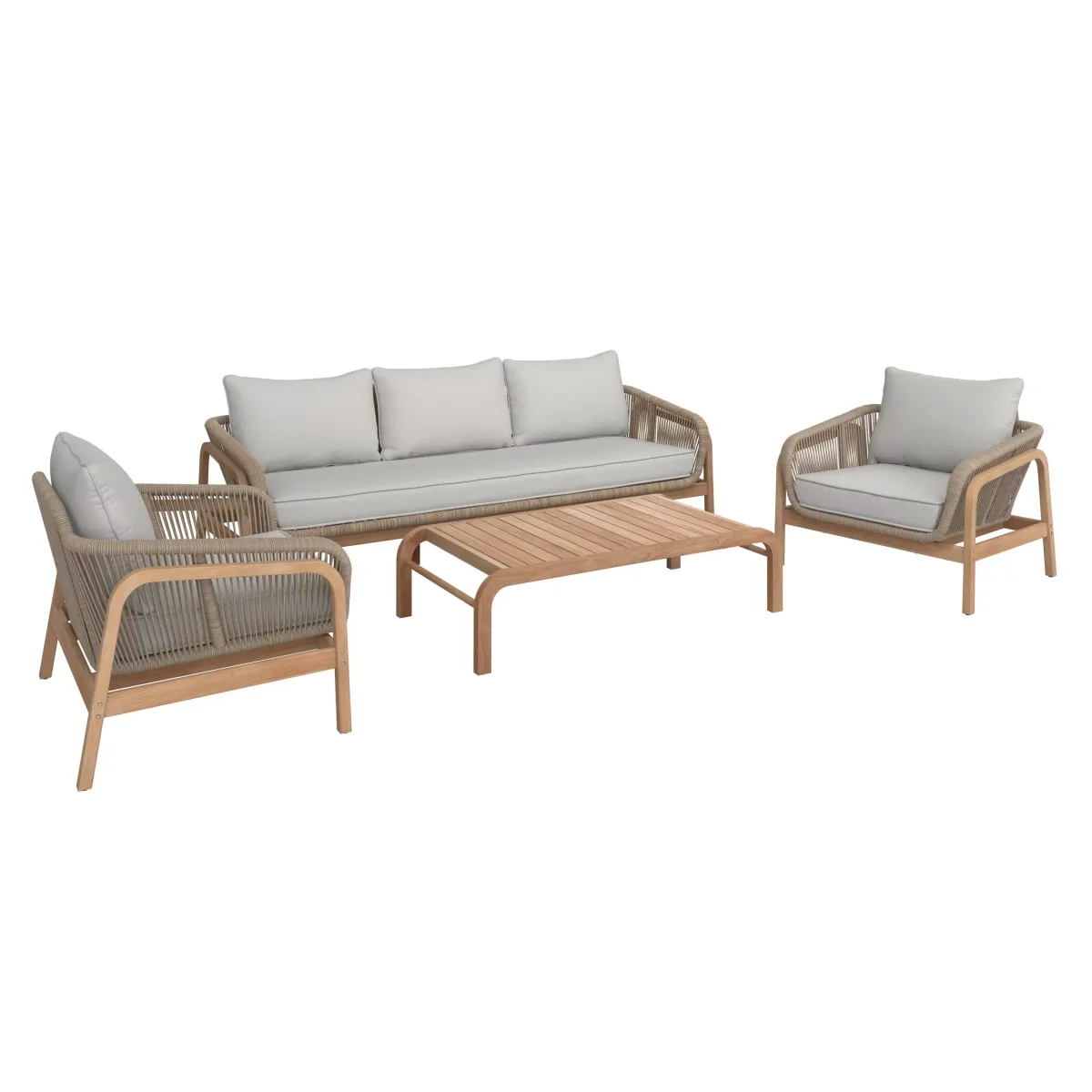 GARTENSET Textilgeflecht, Webstoff Teakholz vollmassiv Aluminium