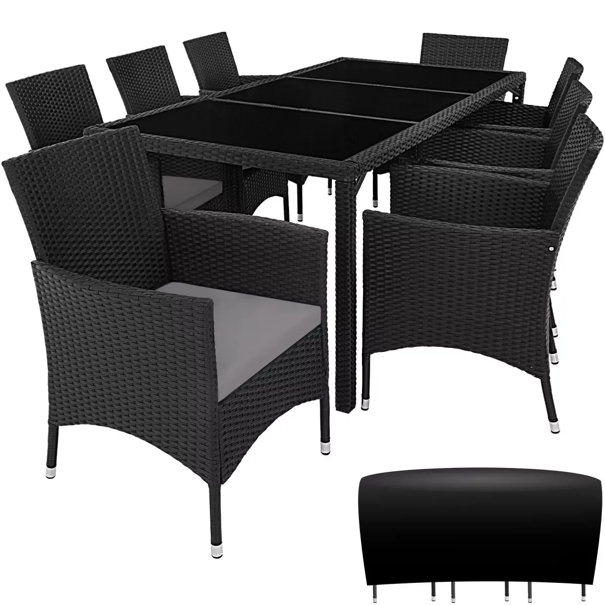 RATTAN SITZGRUPPE Almansa,inklusive Schutzhülle,schwarz/grau