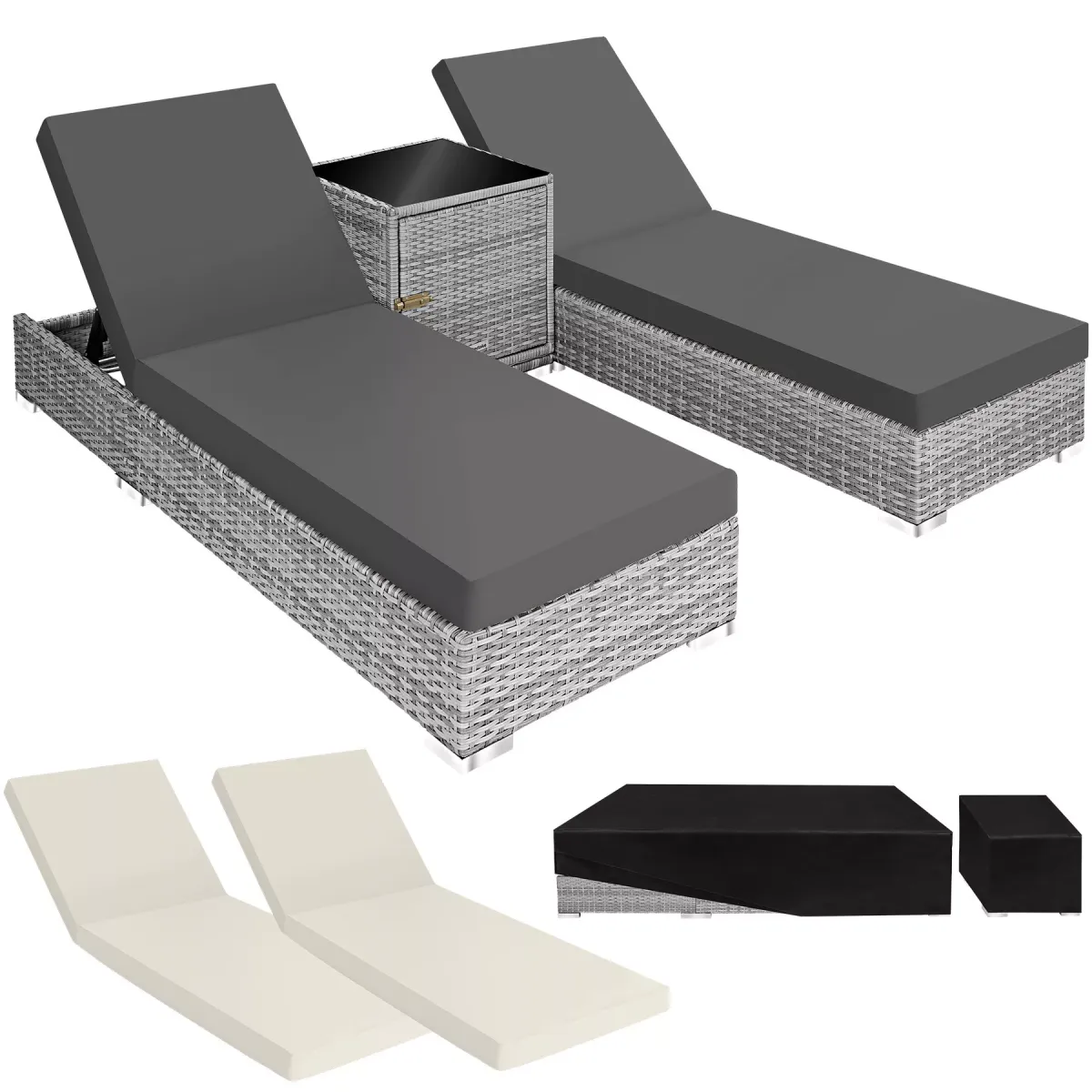 RATTAN-SONNENLIEGEN 2er Set ,wetterfest und UV-beständig,hellgrau