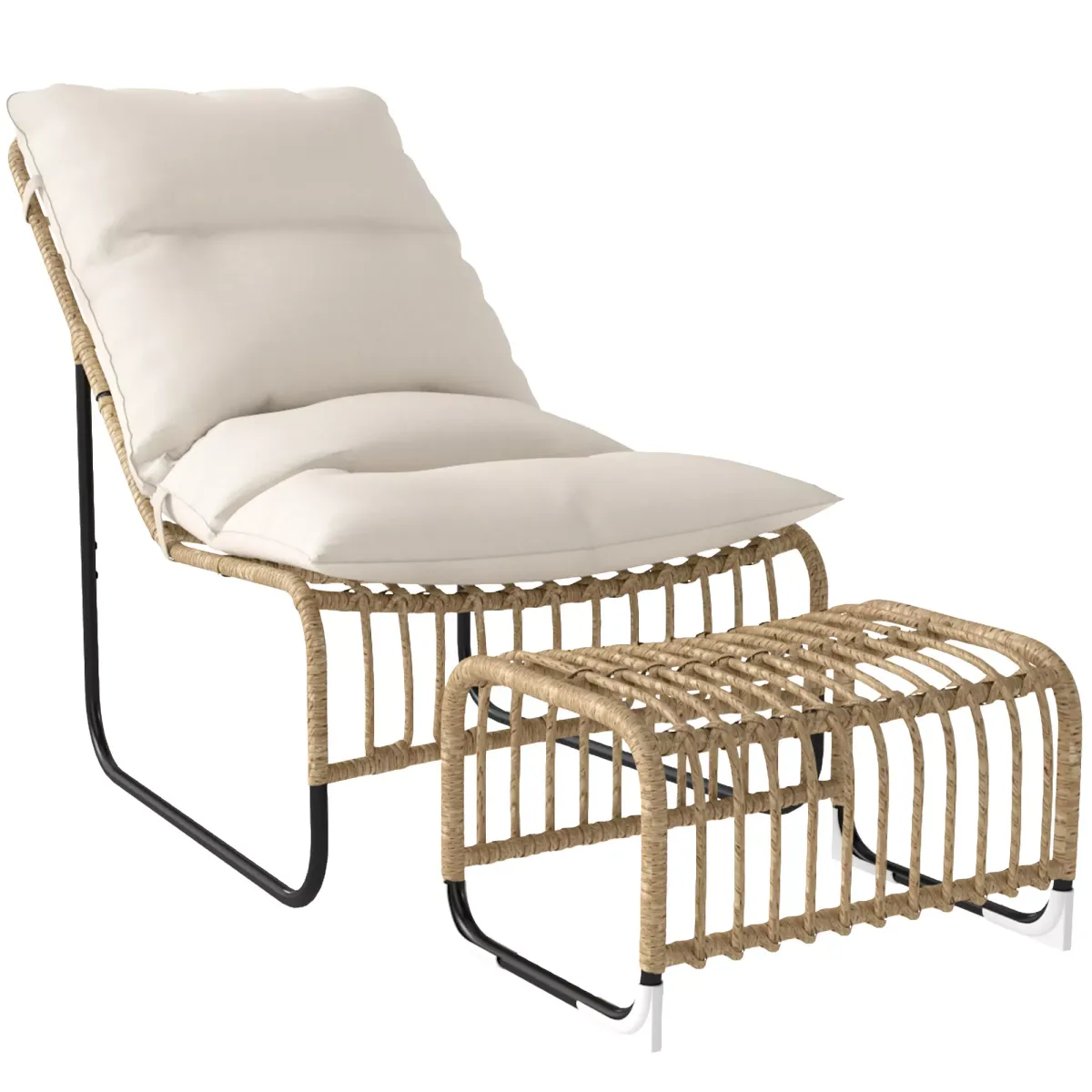 RELAXSESSEL mit Fußhocker UV-beständig Gartensessel mit Kissen Bänder