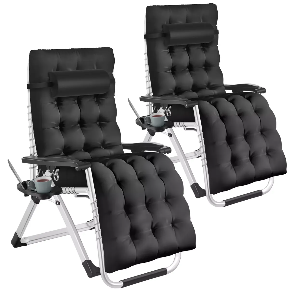 SONNENLIEGE 2er Set Cloud,84 x 168 x 82,5 cm, mit Ablagetisch,schwarz