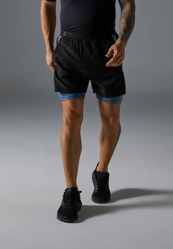 2 IN 1 SHORTS WITH DOUBLE CONTRAST LAYER - Sports shorts - black/blue