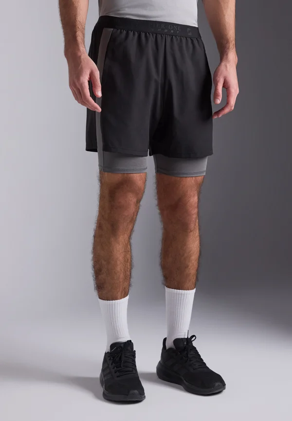 2 IN 1 SHORTS WITH DOUBLE CONTRAST LAYER - Sports shorts - black/dark grey