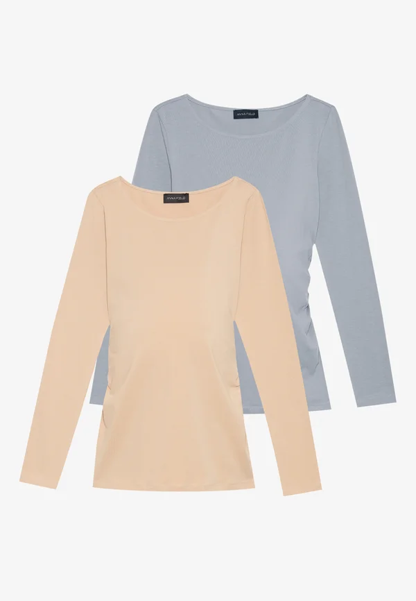 2 PACK - Long sleeved top - beige/light blue