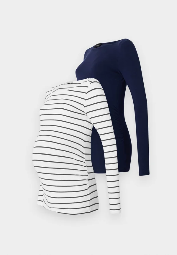 2 PACK  - Long sleeved top - white/navy