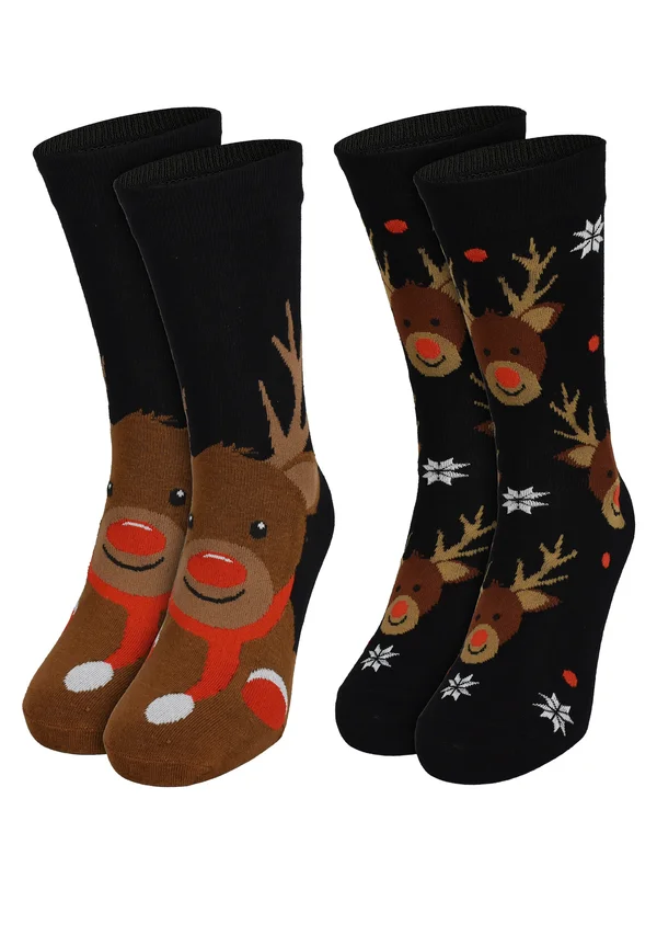 2ER PACK WEIHNACHTS RENTIER - Socks - schwarz