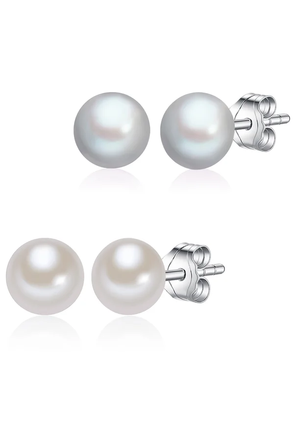 2ER SET OHRSTECKER STERLING SILBER SÜSSWASSER-ZUCHTPERLE WEISS SILBER LULU & JANE PERLENOHRSTECKER - Earrings - weiß