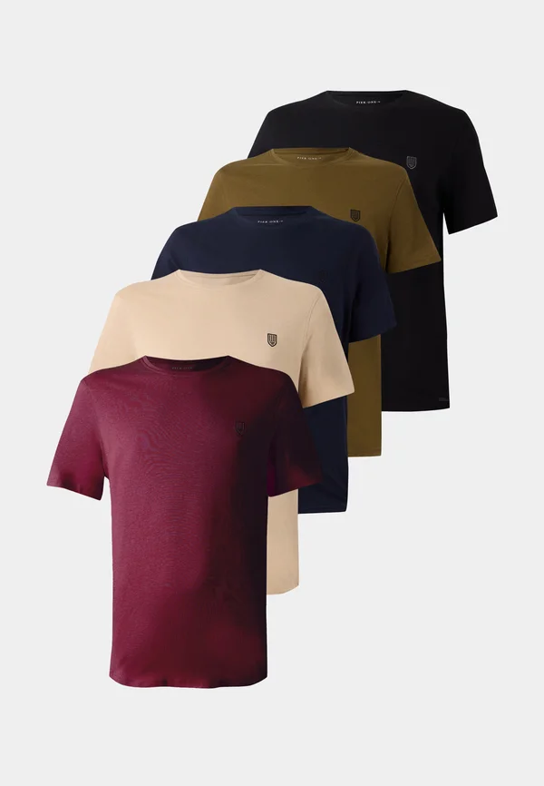 5 PACK BASIC CURVED HEM - Basic T-shirt - humus/true black/dark olive/port royale/sky captain