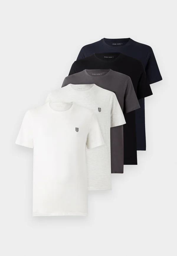 5 PACK BASIC CURVED HEM - Basic T-shirt - humus/true black/dark olive/port royale/sky captain