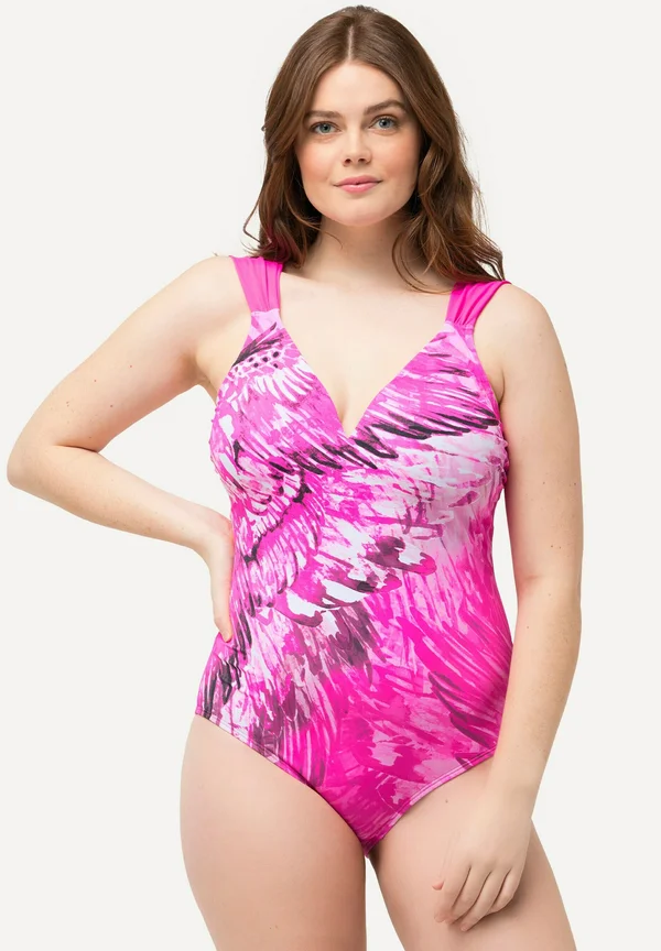 ABSTRACT PRINT PLEATED STRAP CUTOUT  - Swimsuit - neon berry