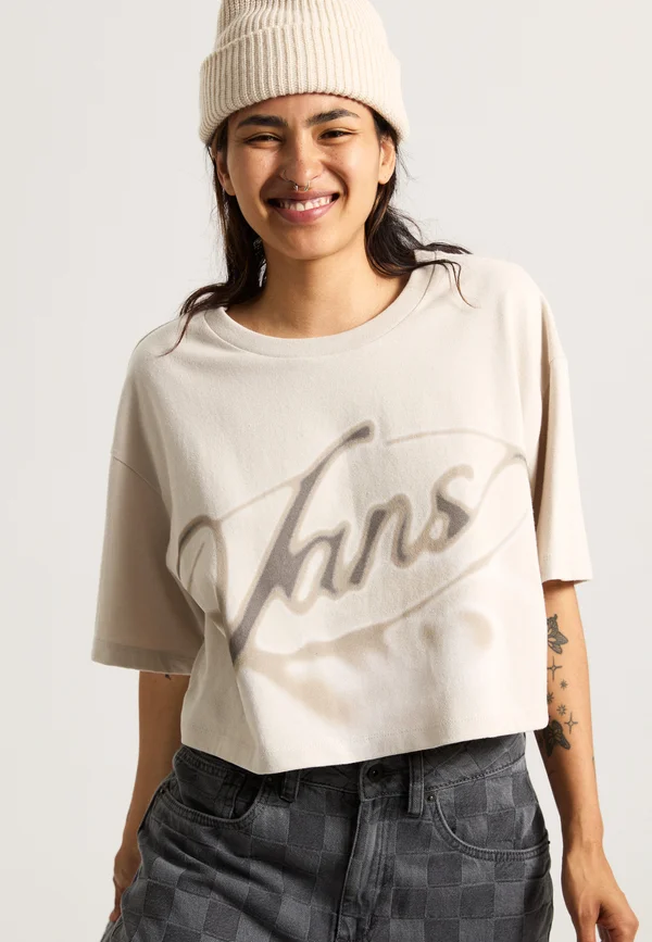 AFITERBURN RELAXED CROP - Print T-shirt - light grey