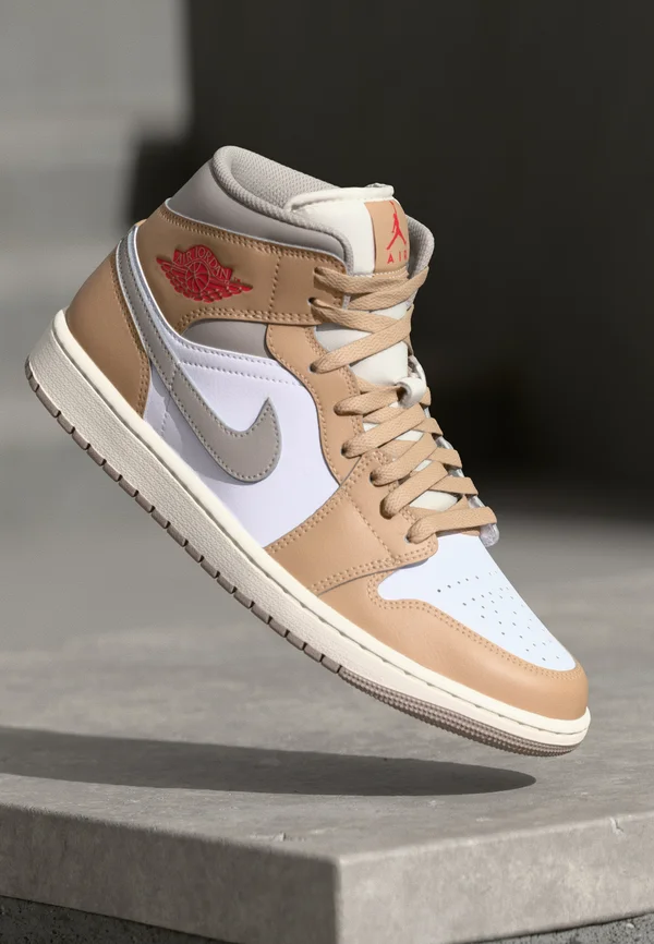 AIR JORDAN 1 MID - High-top trainers - hemp/fire red/white/college grey/sail