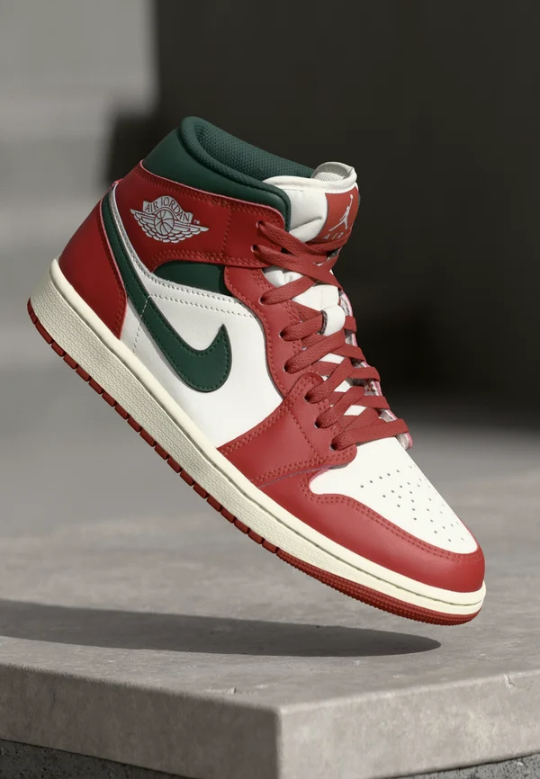 AIR JORDAN 1 MID - High-top trainers - sail/midnight green/pure platinum-coloured/redstone