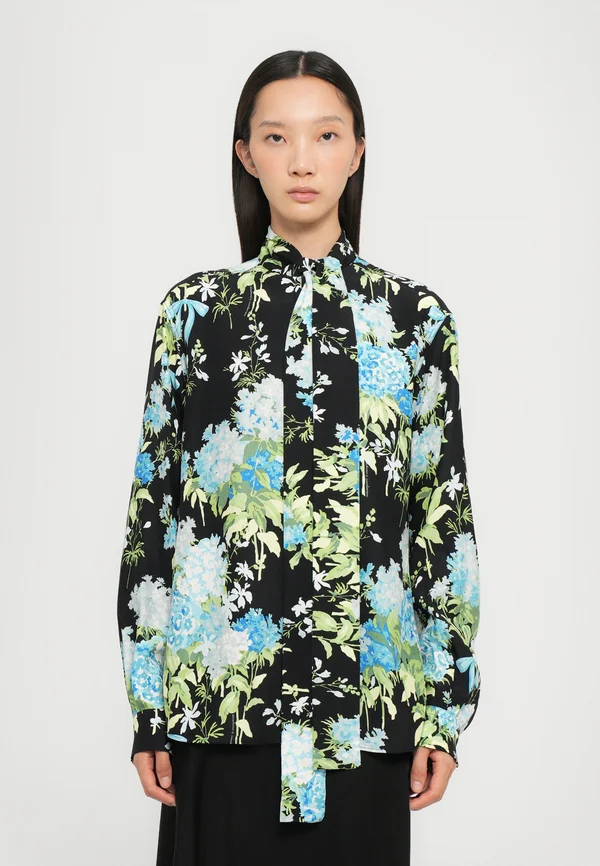 ALL OVER SWEET WILLIAMS PRINT - Button-down blouse - black