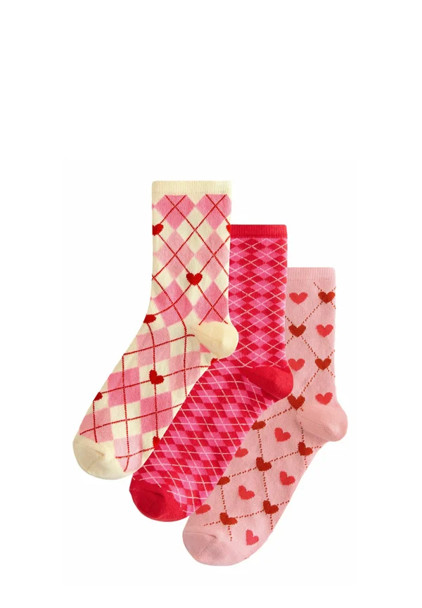 ANKLE 3 PACK - Socks - pink/red argyle