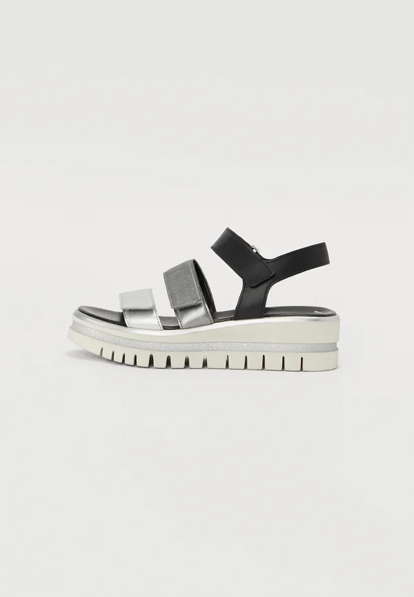 Ankle cuff sandals - silver/stone/black