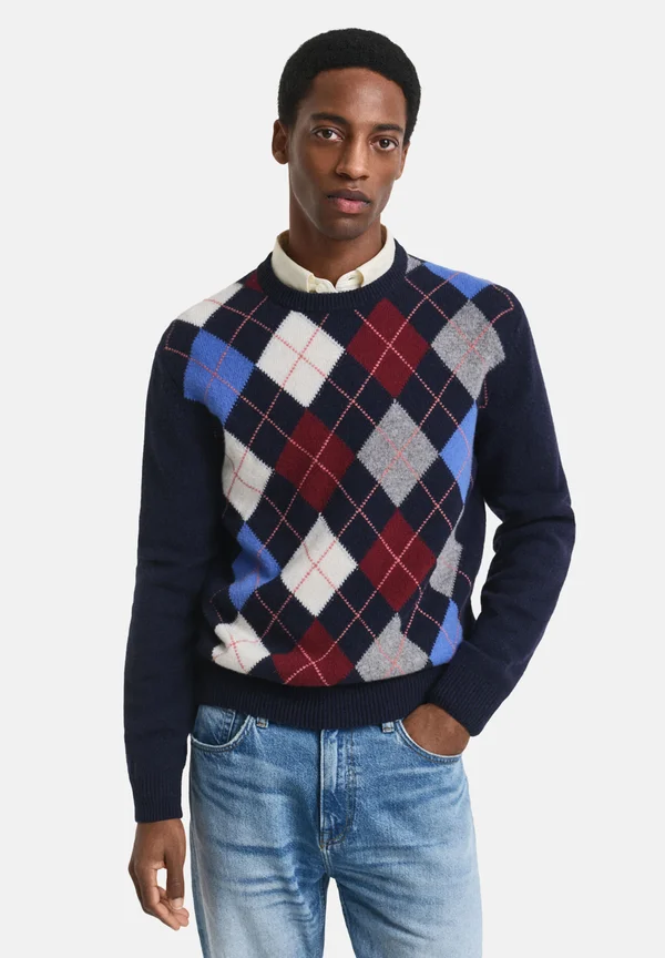 ARGYLE C-NECK - Jumper - dark navy melange