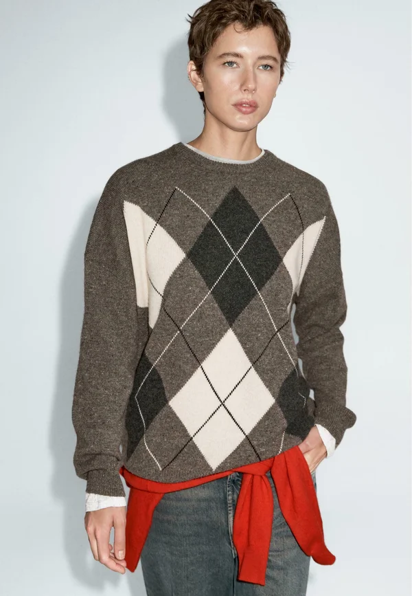ARGYLE PRINT KNIT - Jumper - mottled green