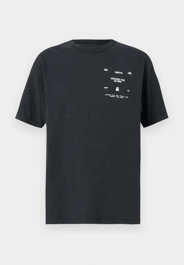 AROUND THE GLOBE UNISEX - Print T-shirt - pigment true vintage black