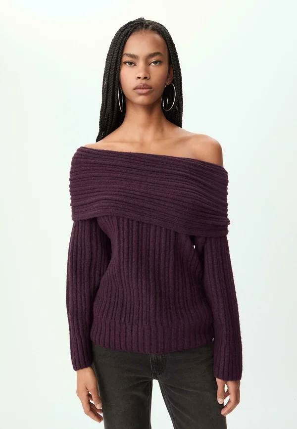 ASYMMETRIC  OFF-THE-SHOULDER SWEATER  - Jumper - dark red