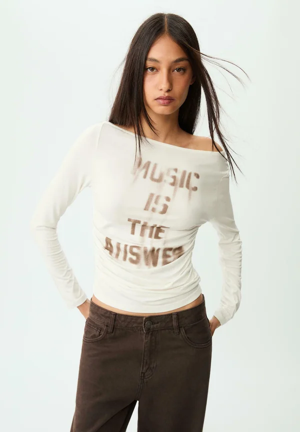 ASYMMETRIC PLACEMENT PRINT - Long sleeved top - white