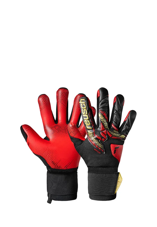ATTRAKT GLUEPRINT - Goalkeeping gloves - blck gold firy red