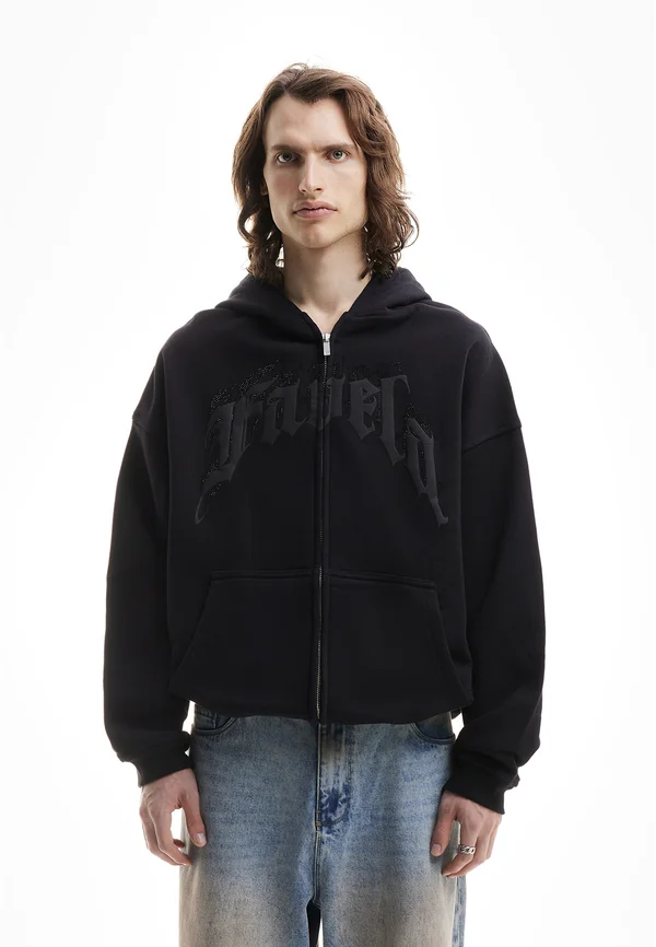 AVES RHINESTONE FRONTZIP UNISEX - Zip-up sweatshirt - black