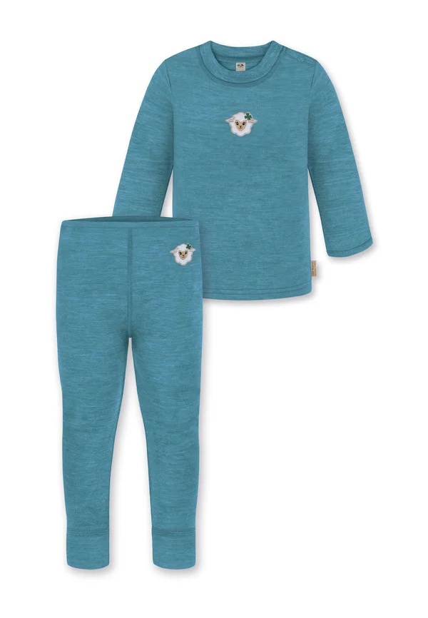 BABY WINTER MERINO UNTERWÄSCHE SET FEINSTRICK WOLLPULLOVER UND HOSE  - Base layer - blau