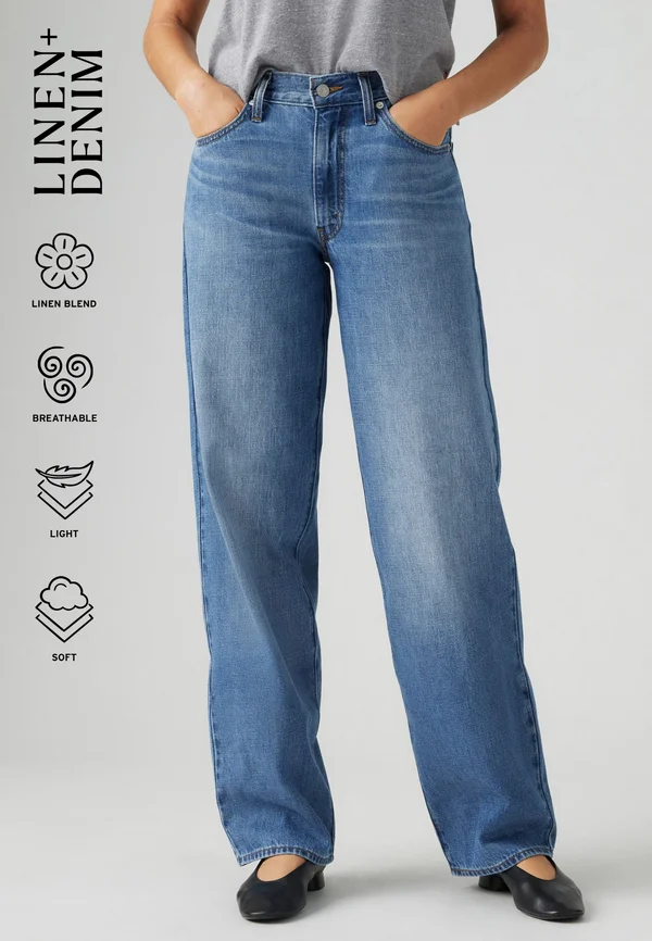 BAGGY DAD - Relaxed fit jeans - heavy check linen+ denim