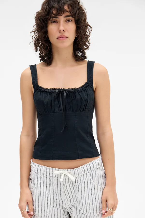 BDG LINEN MIX PRAIRIE CAMI - Top - black