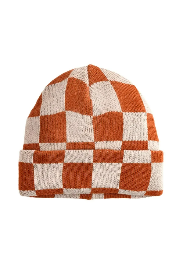 Beanie - rust orange check