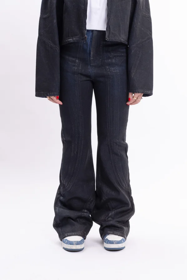 BLACK WAXED - Flared Jeans - black