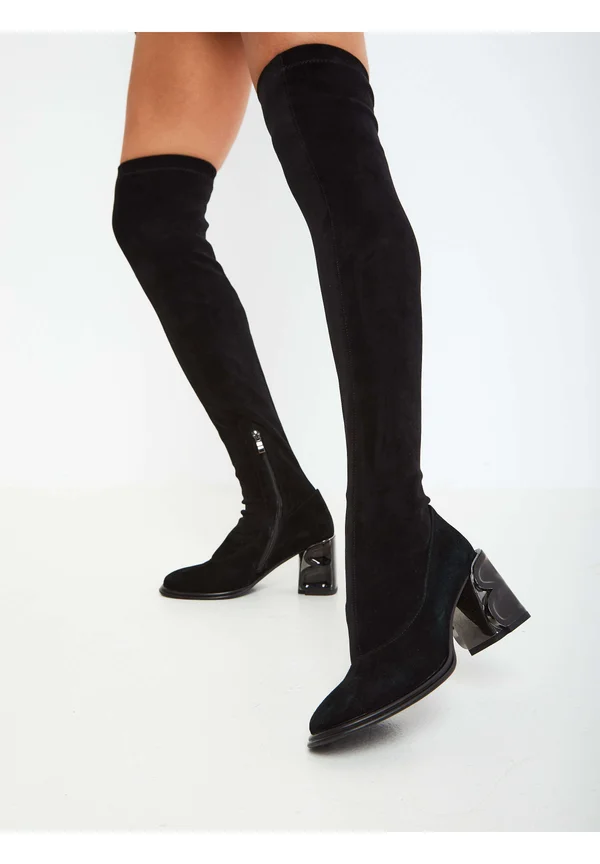 BLOCK HEEL - Over-the-knee boots - black