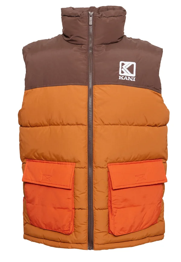 BLOCK PUFFER VEST - Waistcoat - dark orange/sand/brown