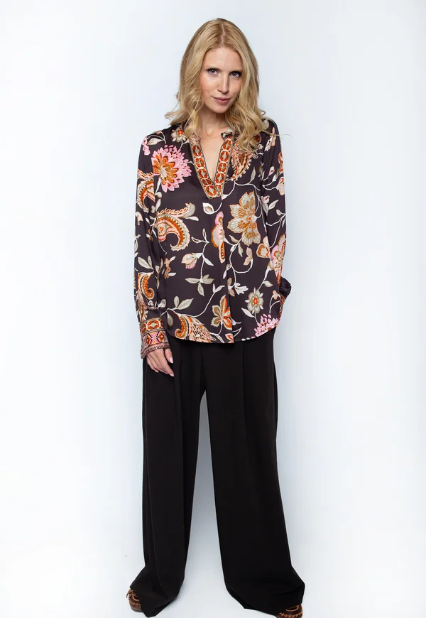 Blouse - chocolate fowers