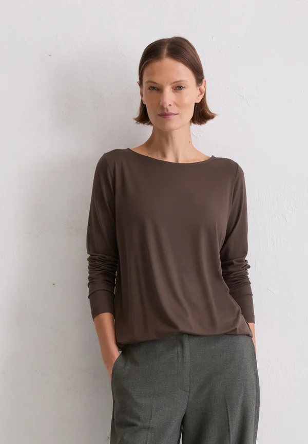 BOAT NECK ELASTIC AT HEM - Long sleeved top - shaded brown