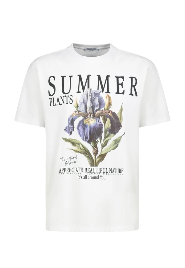 BOTANISCHES MIT BLUMENDRUCK UND POSITIVEM SCHRIFTZUG - Print T-shirt - weiß-3
