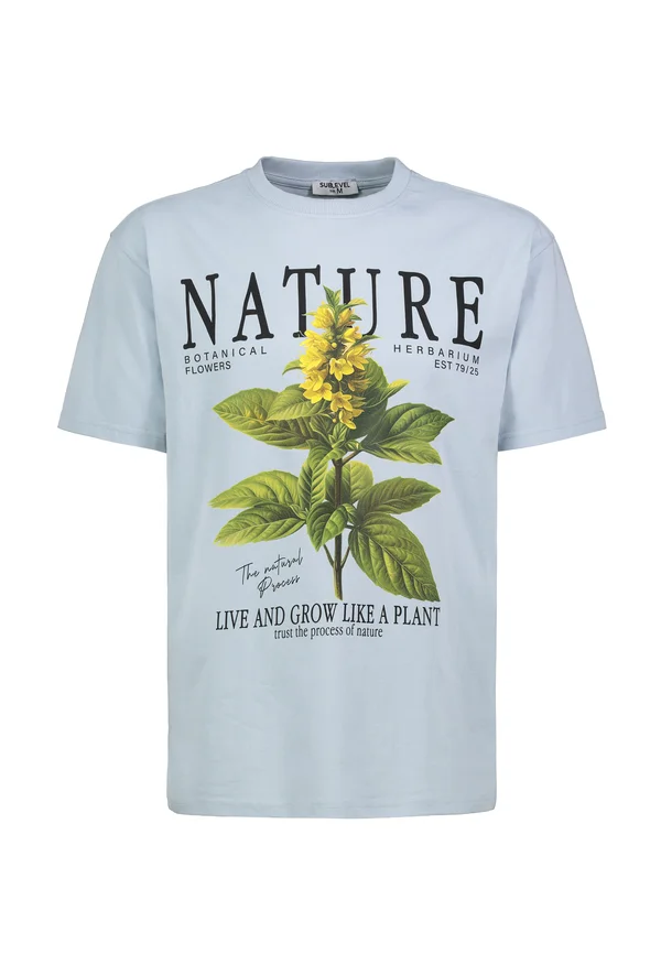 BOTANISCHES MIT BLUMENDRUCK UND POSITIVEM SCHRIFTZUG - Print T-shirt - blau