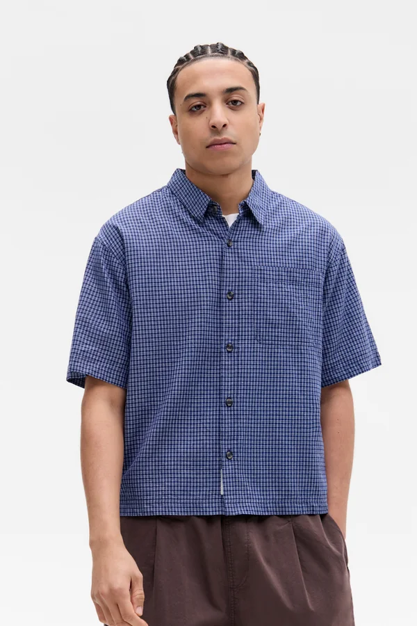 BOXY CHECK SHIRT UNISEX - Button-down blouse - blue