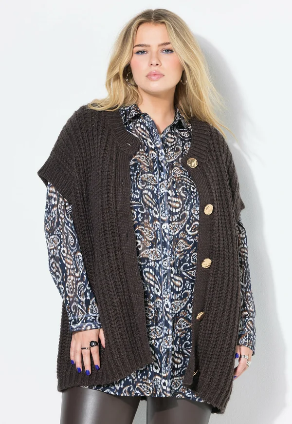 BOXY SHAPE STRUKTUR SCHMUCKKNÖPFE - Cardigan - pine brown