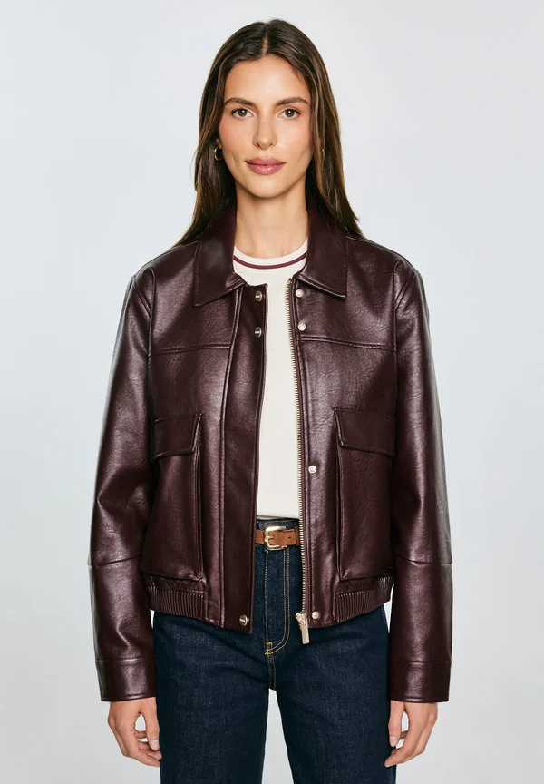 BRITNI - Faux leather jacket - dunkelrot